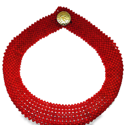 Italian Hand Made Antonino De Simone Red Coral Bead Chocker Necklace Top view clasp fastened