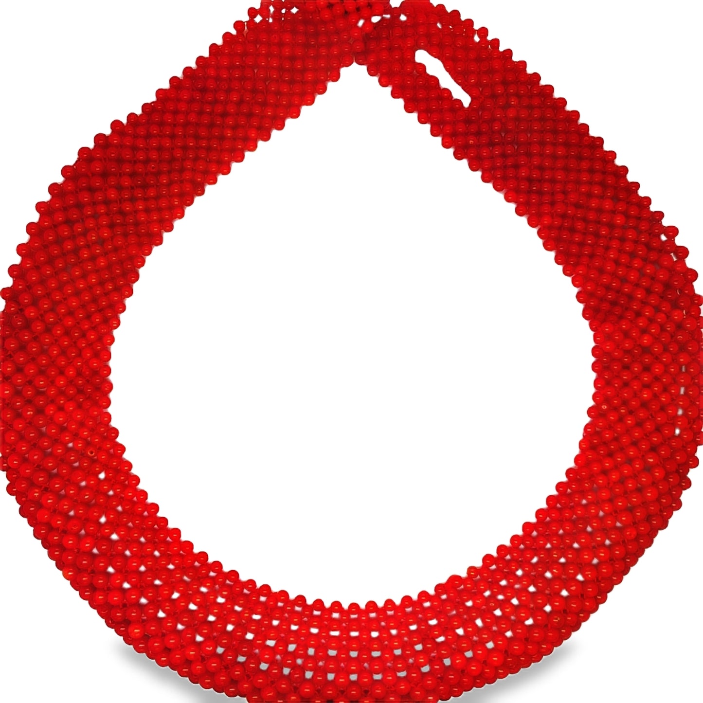 Italian Hand Made Antonino De Simone Red Coral Bead Chocker Necklace Top view clasp fastened