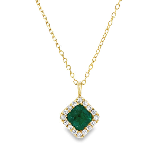 Front View of Emerald & Diamond Square Pendant Necklace