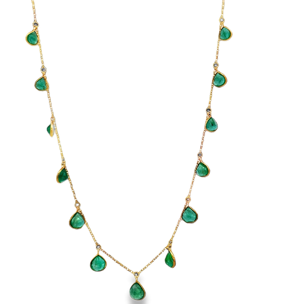 Front view of 18k Pear-Shaped Emerald Charm Necklace in Yellow Gold
