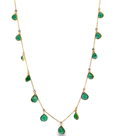 Front view of 18k Pear-Shaped Emerald Charm Necklace in Yellow Gold