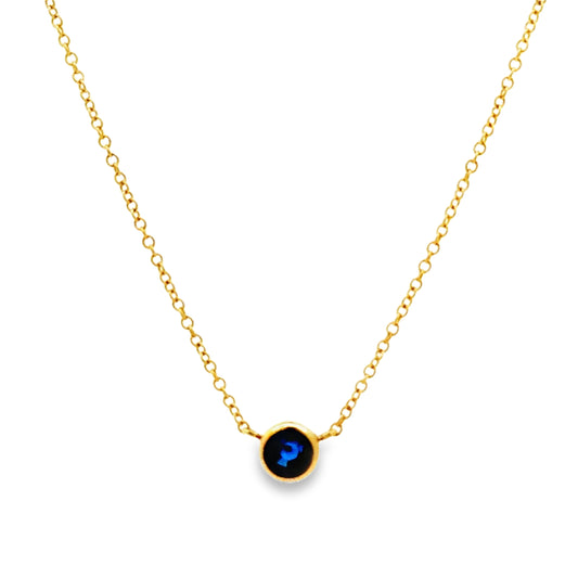 Front view of 14k Yellow Gold Small Solitaire Sapphire Pendant Necklace