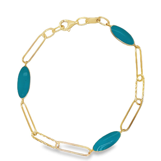 Top view if fastened 14K Italian Made Blue Enamel Yellow Gold Bracelet