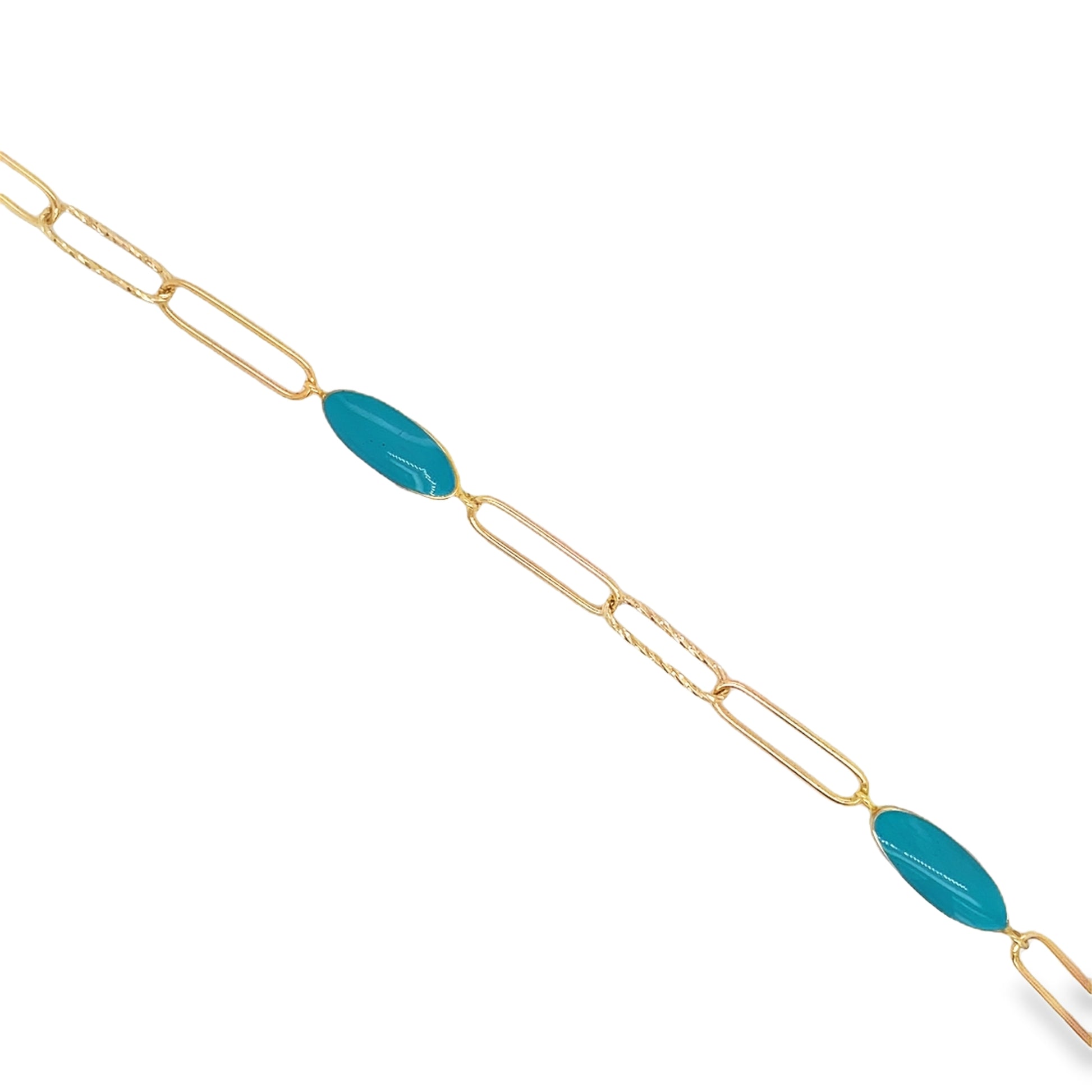 Top view of unfastened 14K Italian Made Blue Enamel Yellow Gold Bracelet