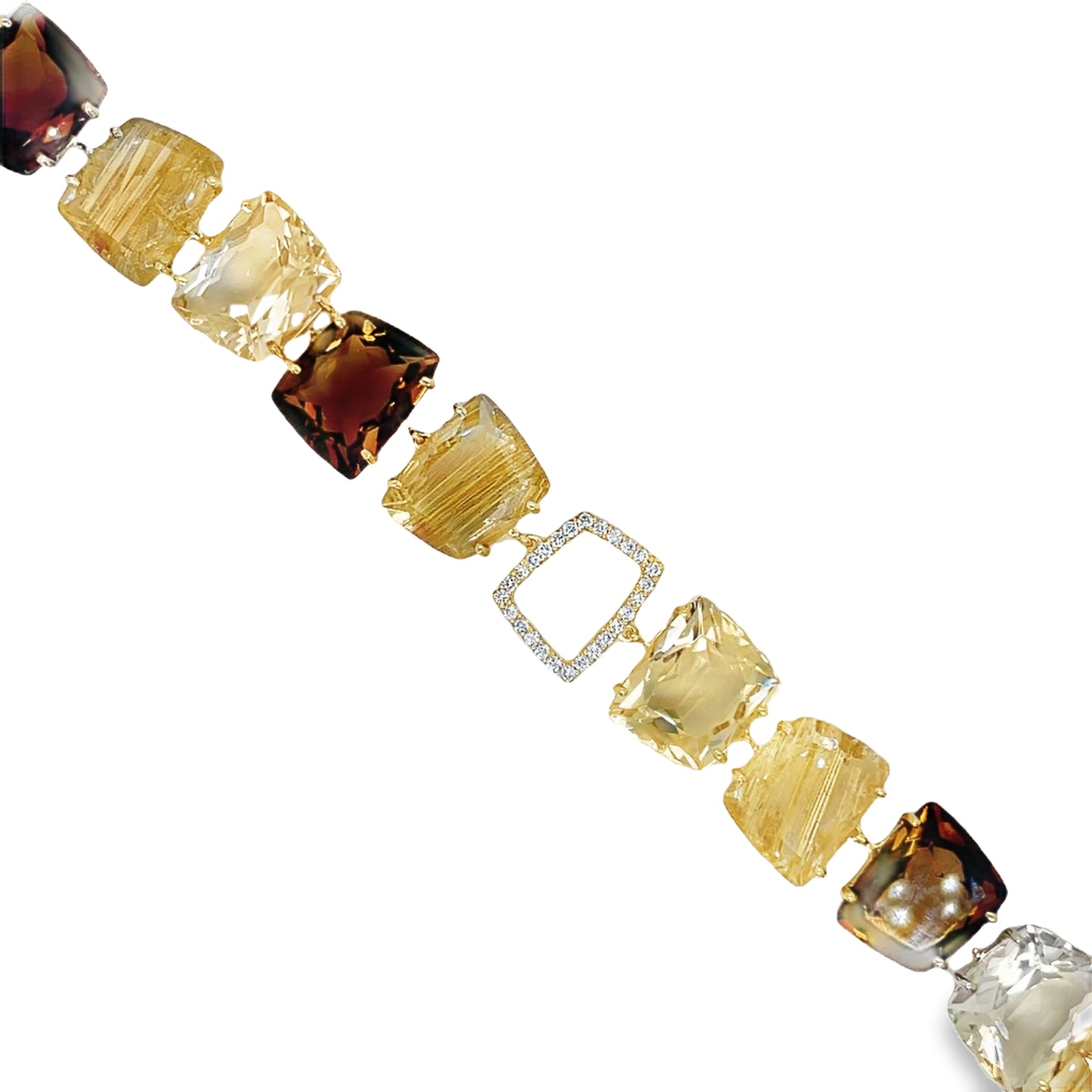 Ritulated Quartz, Citrine and Whisky Citrine & Diamond bracelet Top view