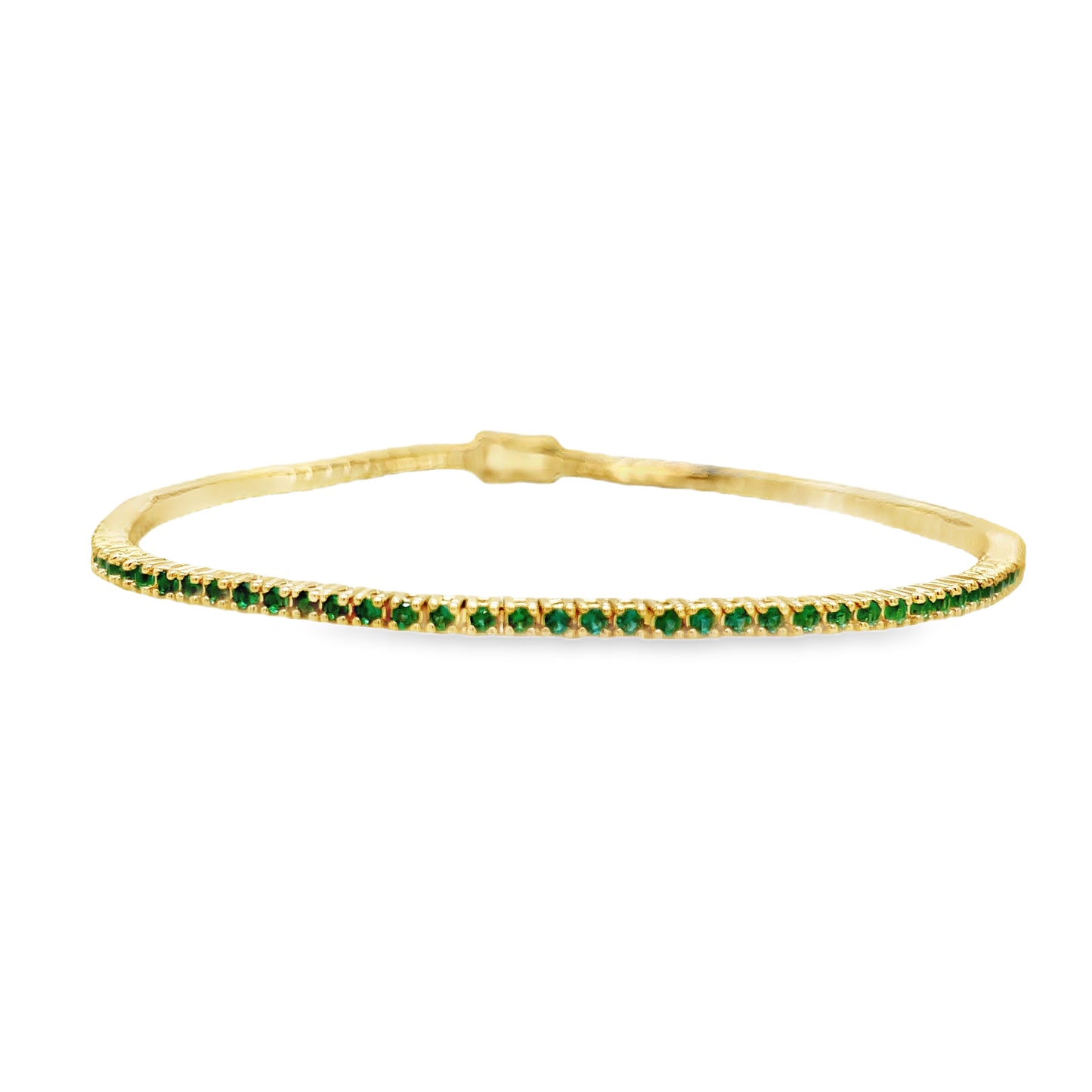 18k Italian Made Emerald Line Tennis Yellow Gold Bracelet 1.00 cts Top view clasp fastened