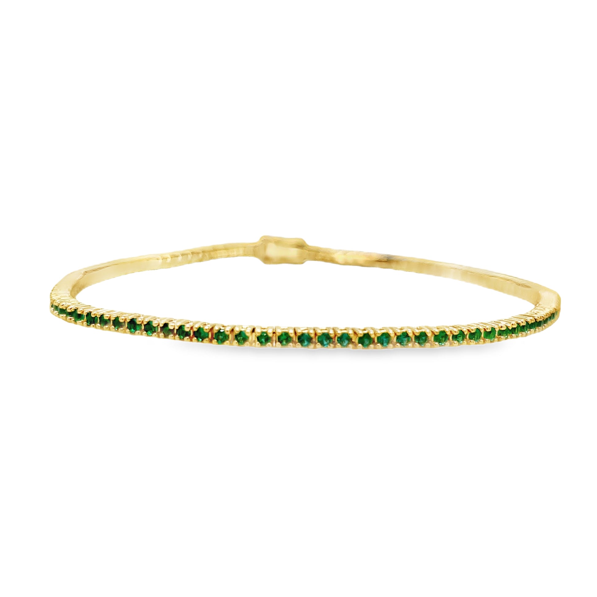 18k Italian Made Emerald Line Tennis Yellow Gold Bracelet 1.00 cts Top view clasp fastened