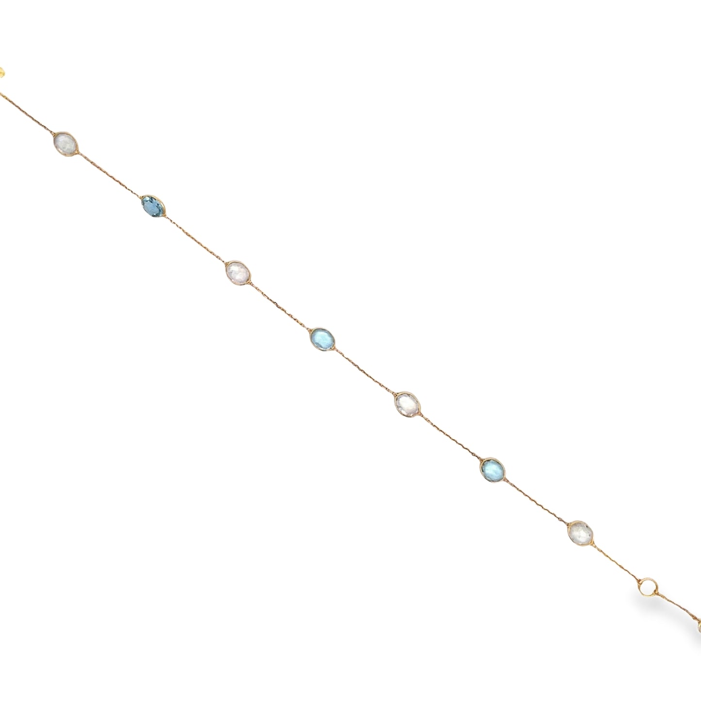 Top view of 18k Yellow Gold Cabochon Aquamarine & Moonstone Bracelet 