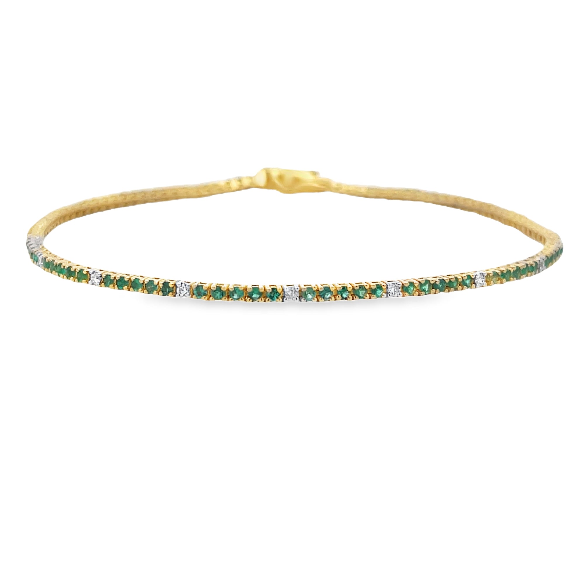 Front view of 14k Yellow Gold Emerald & Diamond Line Bracelet 