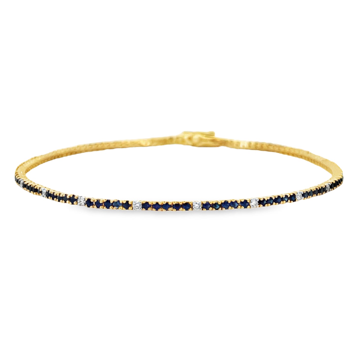 Front view of 14k Yellow Gold Sapphire & Diamond Line Bracelet 