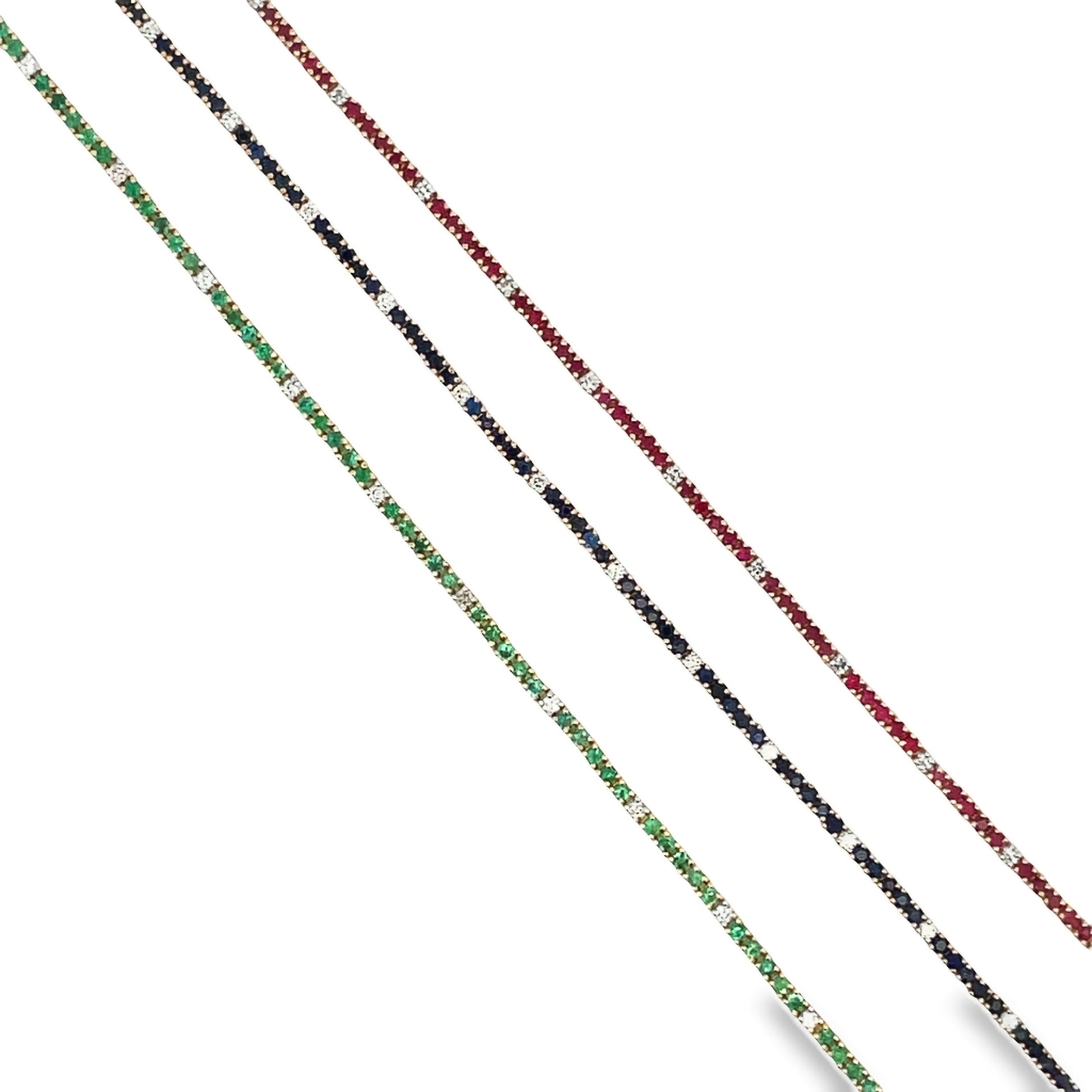 top view of 14k Yellow Gold Emerald & Diamond Line Bracelet 