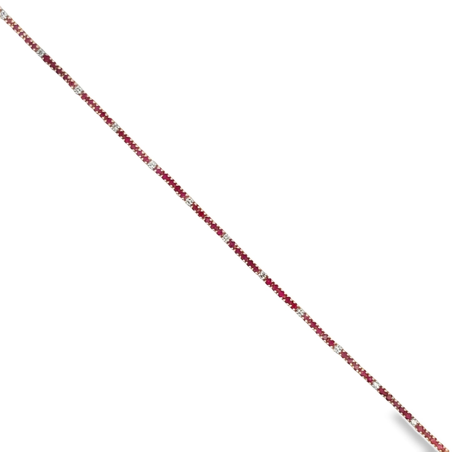 Top view of 14k Yellow Gold Ruby & Diamond Line Bracelet 