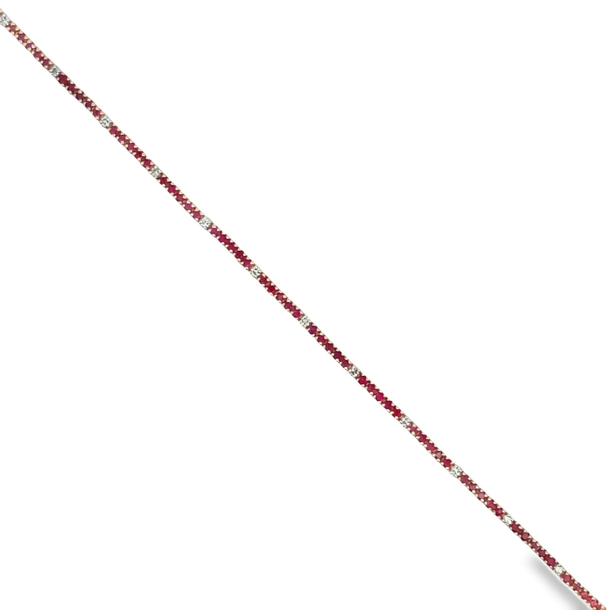 Top view of 14k Yellow Gold Ruby & Diamond Line Bracelet 