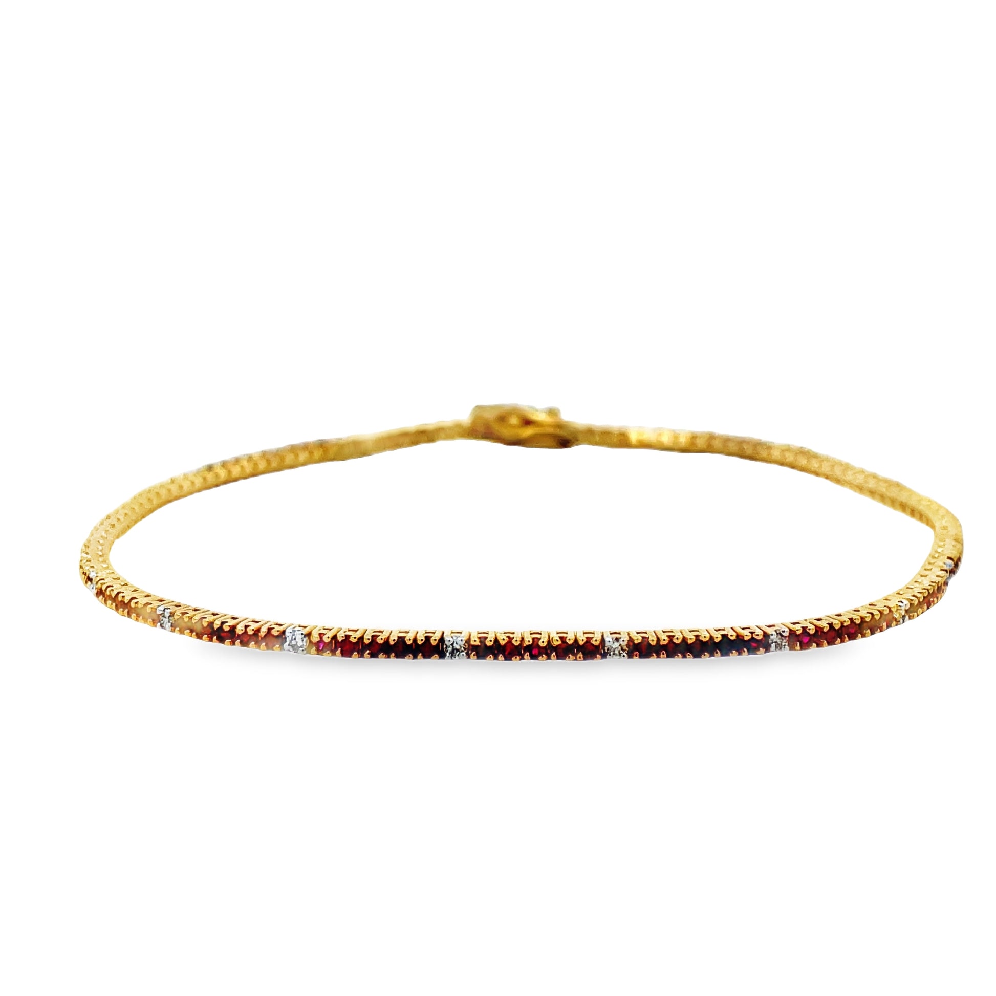 Front view of 14k Yellow Gold Ruby & Diamond Line Bracelet 