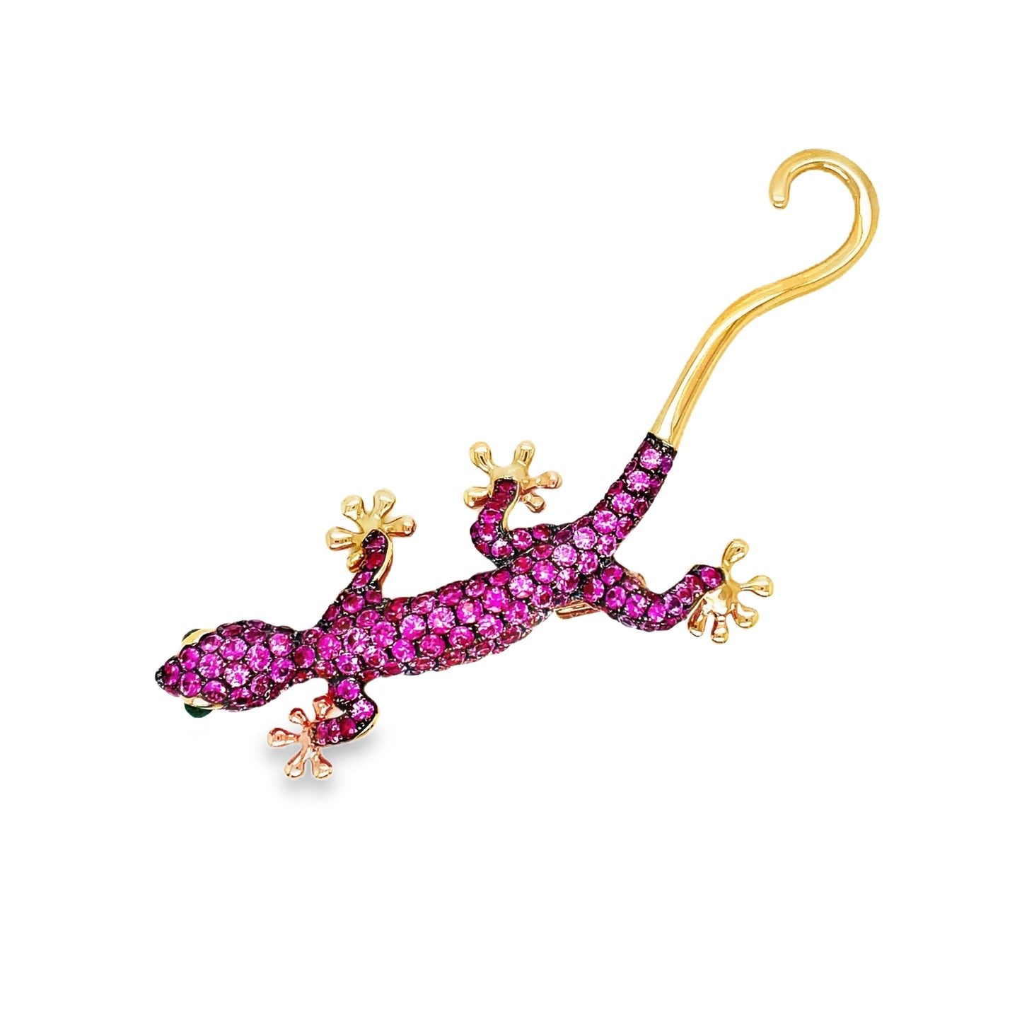 Pink Sapphire and Emerald Lizard Brooch Front view