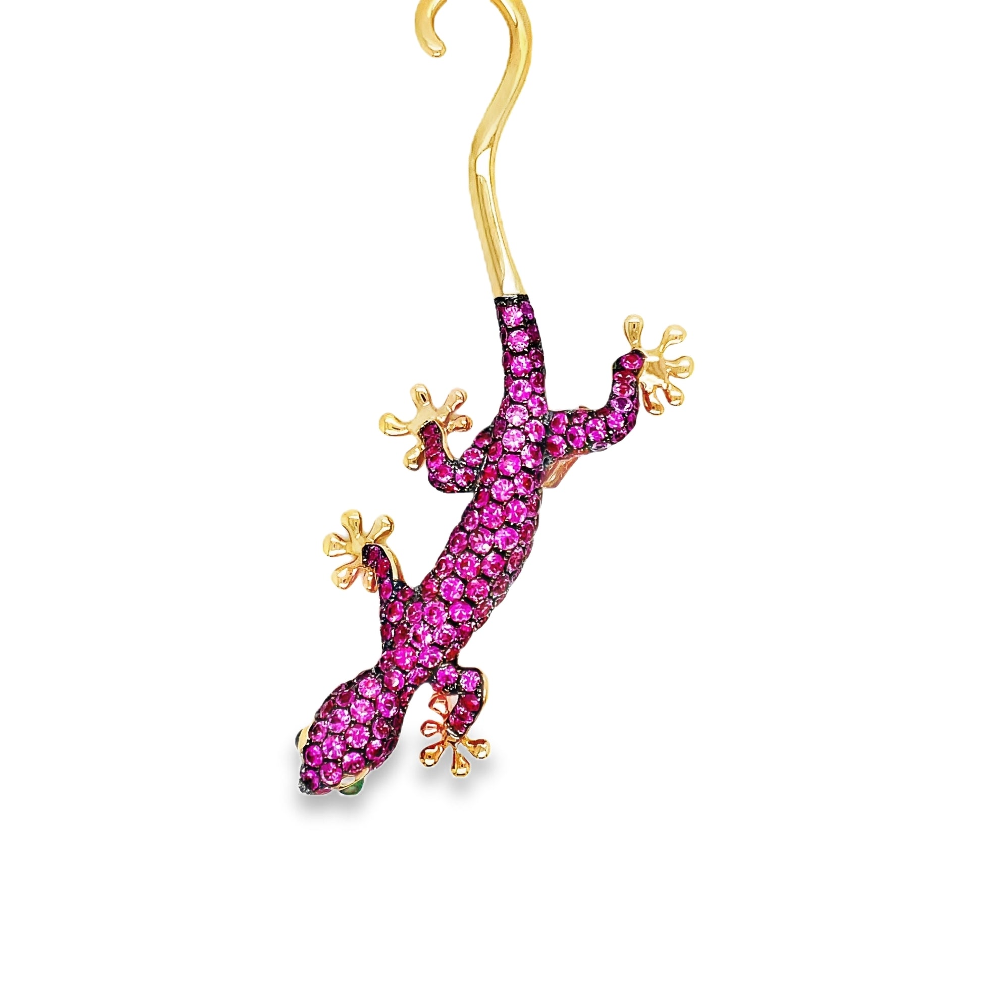 Pink Sapphire and Emerald Lizard Brooch Top view