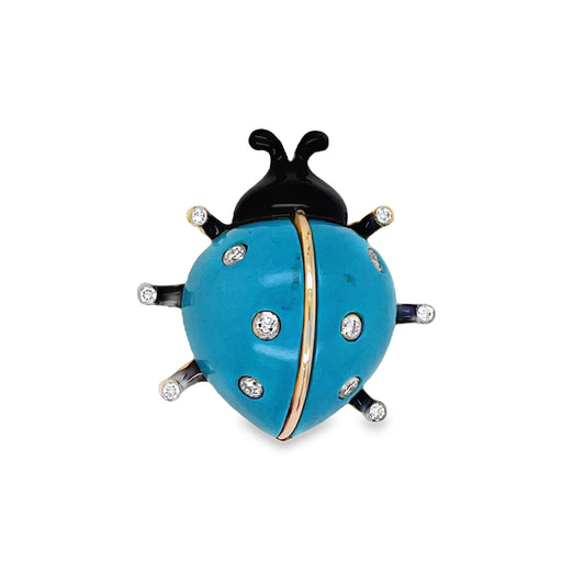 Front View of the Estate Enamel Lady Bug Brooch