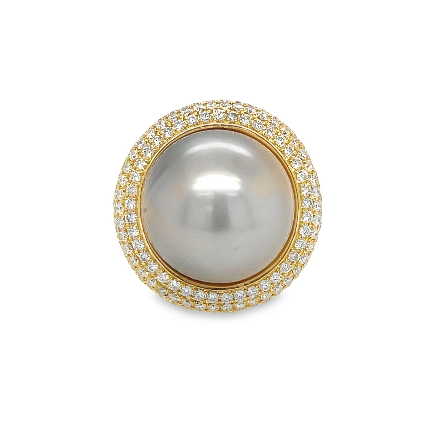 Large South Sea Pearl Diamond Halo Ring Front view 
