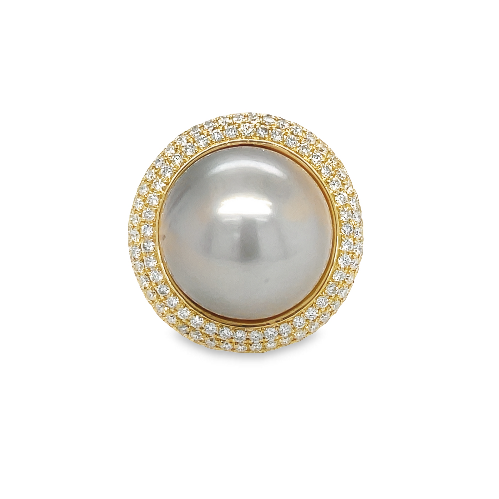 Large South Sea Pearl Diamond Halo Ring Front view 