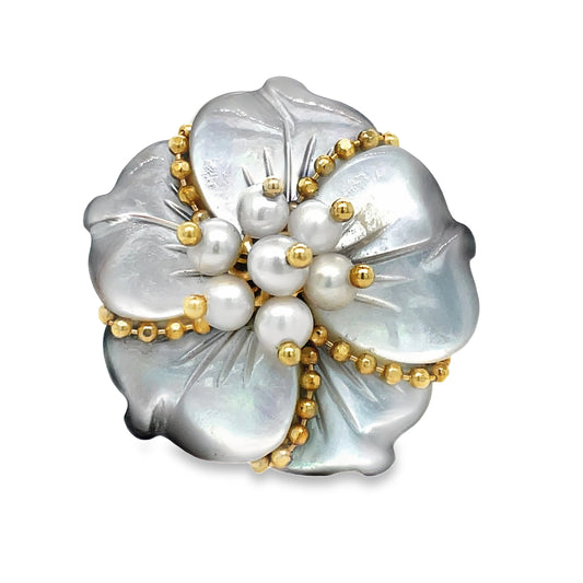 Mother of Pearl Petal Gold Ring Front view