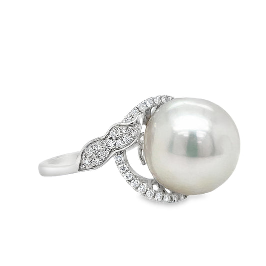 Large South Sea Pearl Diamond Ring Side view
