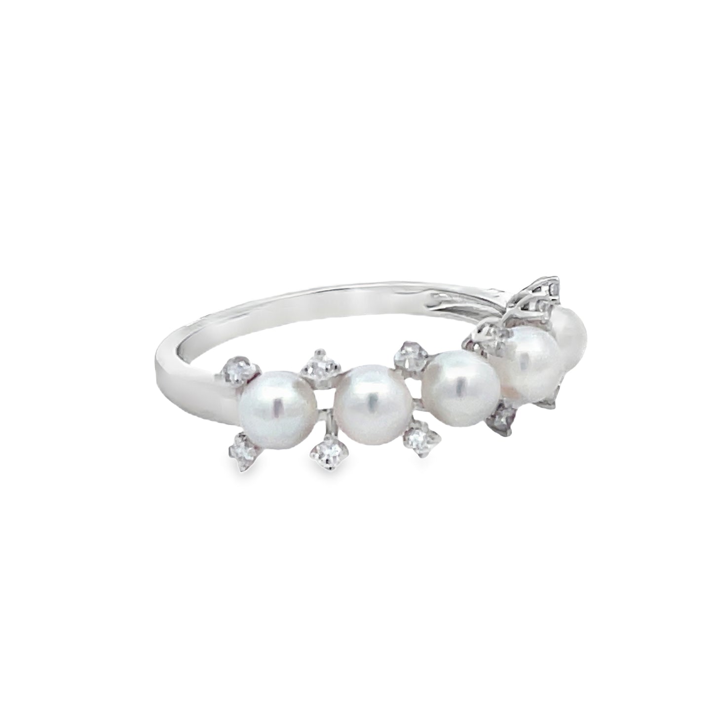 Side view of 14k White Gold Cultured Pearl and Diamond Ring 4.00 mm 