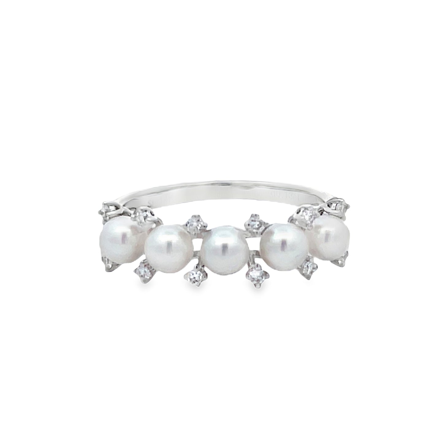 Front view of 14k White Gold Cultured Pearl and Diamond Ring 4.00 mm 