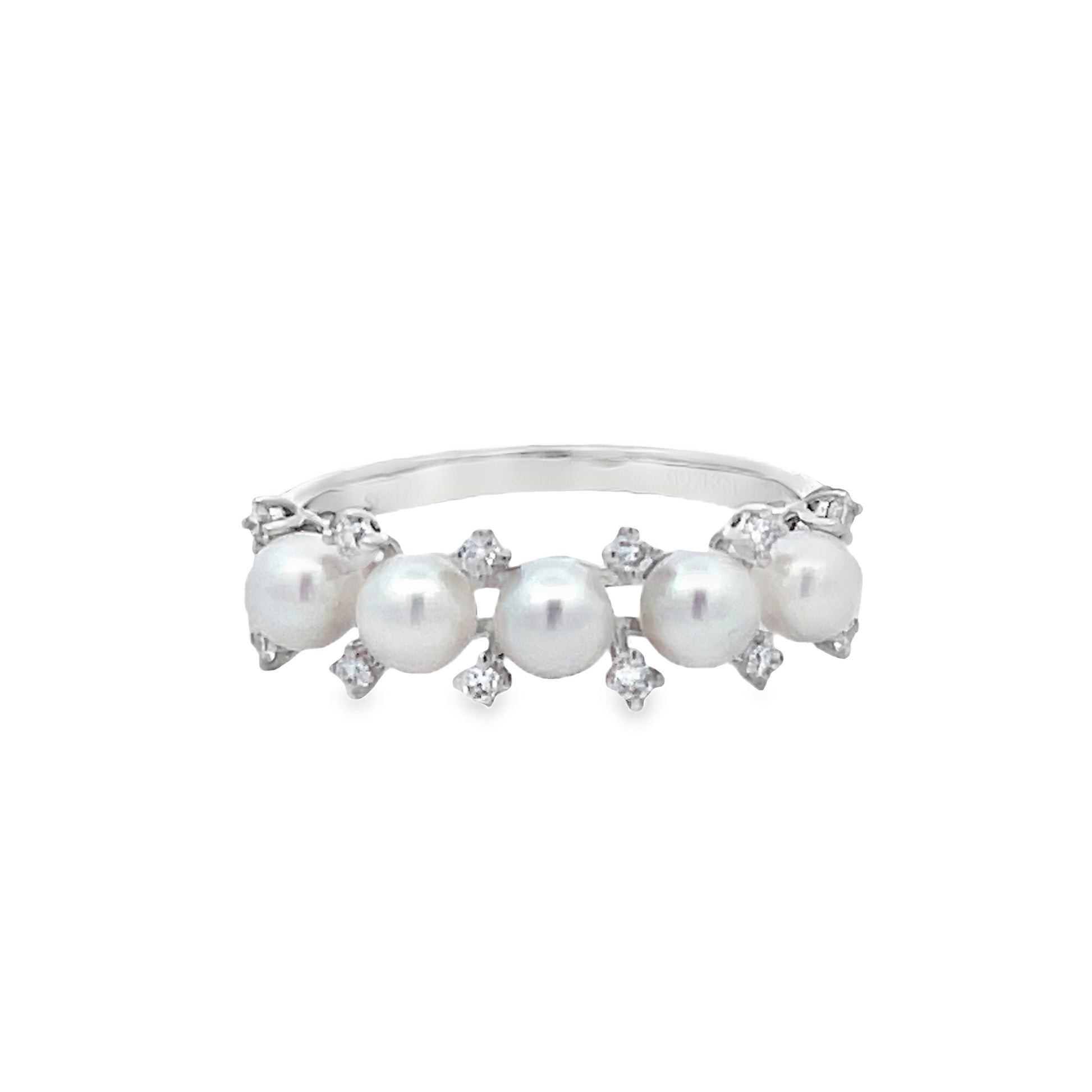Front view of 14k White Gold Cultured Pearl and Diamond Ring 4.00 mm 
