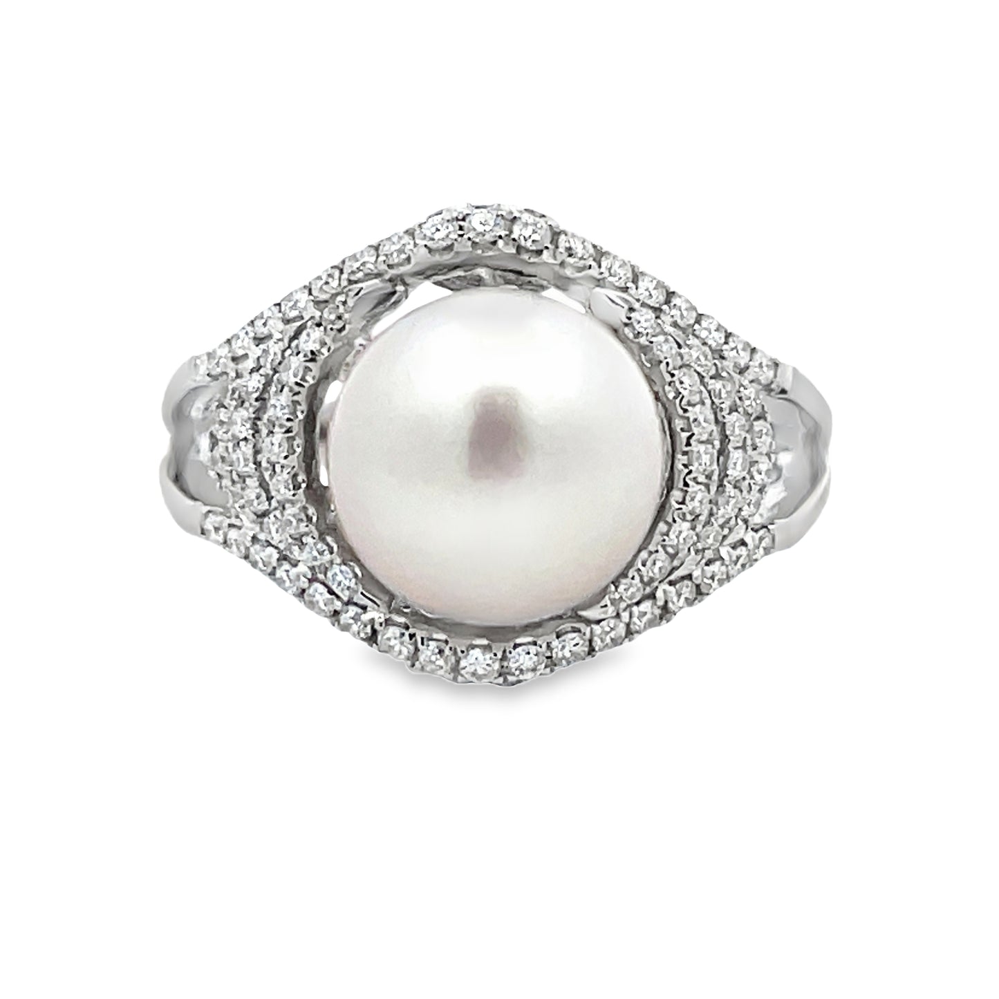 Front view of 14k White Gold Cultured Pearl Ring 9.50 mm 