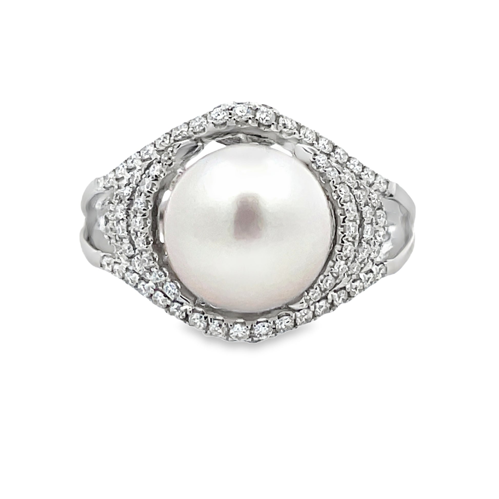 Front view of 14k White Gold Cultured Pearl Ring 9.50 mm 