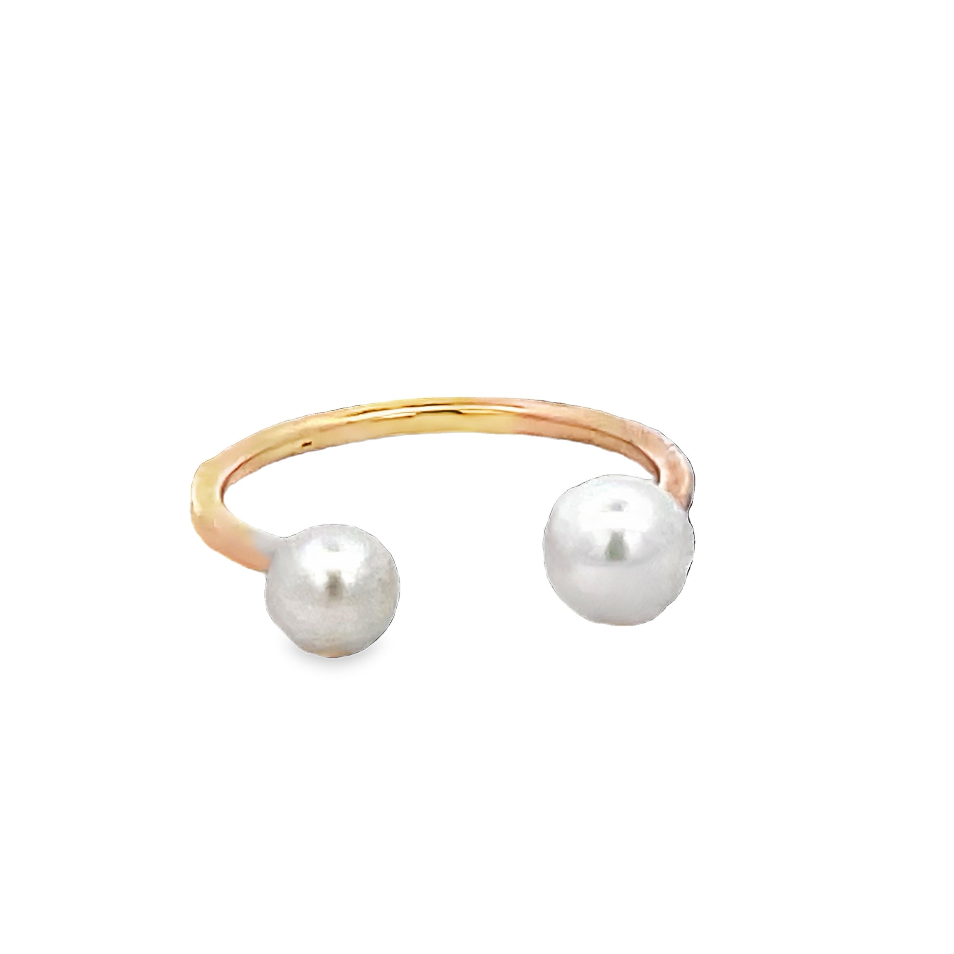 Front view of 14k Yellow Gold Double Cultured Pearl Ring 5.50 mm 