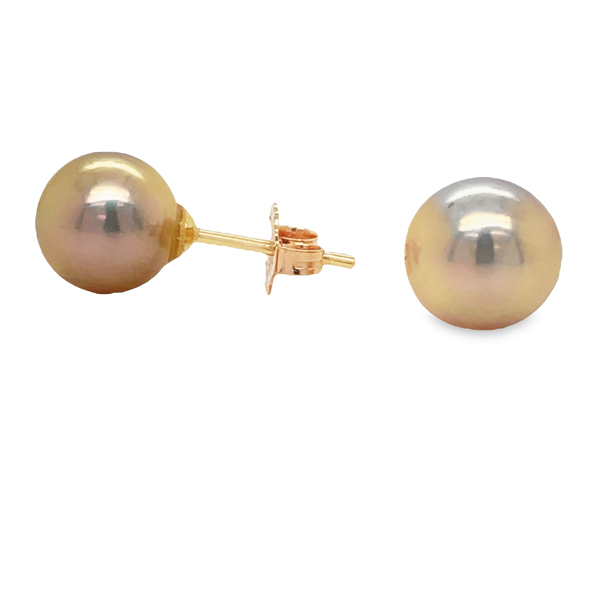 Complete your look with these stunning Golden Cultured Pearl Stud Earrings! Made with 14k rose gold, these earrings feature 9.00 mm golden cultured pearls and secure friction backs for worry-free wear. Bring a touch of elegance and sophistication to any outfit with these timeless earrings.