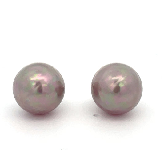 Front view of 14k White Gold Edison Fresh Water Pearl Studs Earrings 10.00 mm