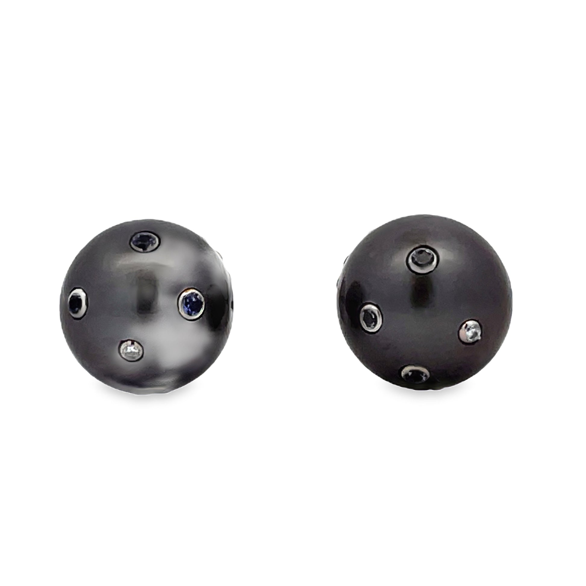 Front view of Tahitian Embedded Diamond & Tanzanite Stud Earrings 12.00 mm 