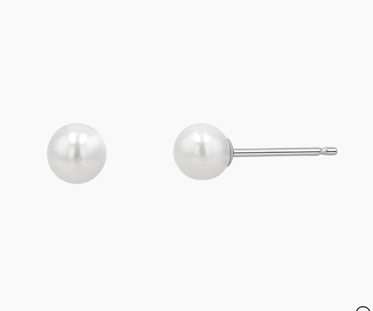 Akoya Cultured Pearl Studs 5.50 mm White Gold Front and Side View