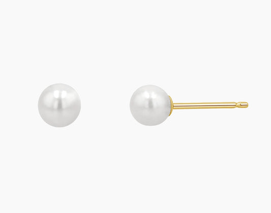 Front view of 14k Yellow Gold Akoya Cultured Pearl Studs Yellow Gold 5.00 mm