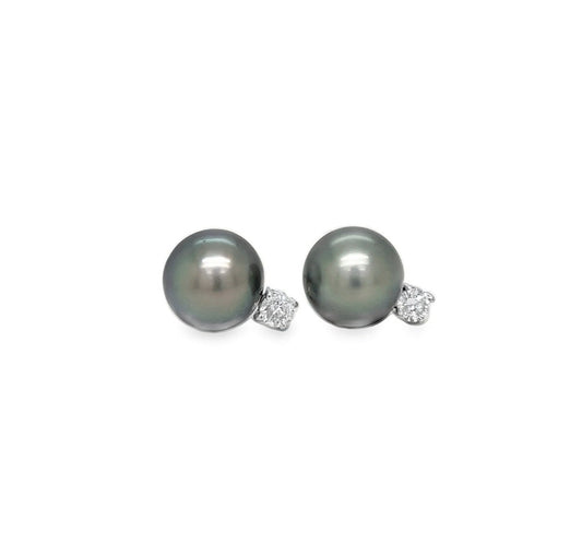 Tahitian Pearls Diamond Stud Earrings 10.00 mm Front view