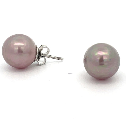 Front and side view of 14k White Gold Edison Fresh Water Pearl Studs Earrings 12.00 mm
