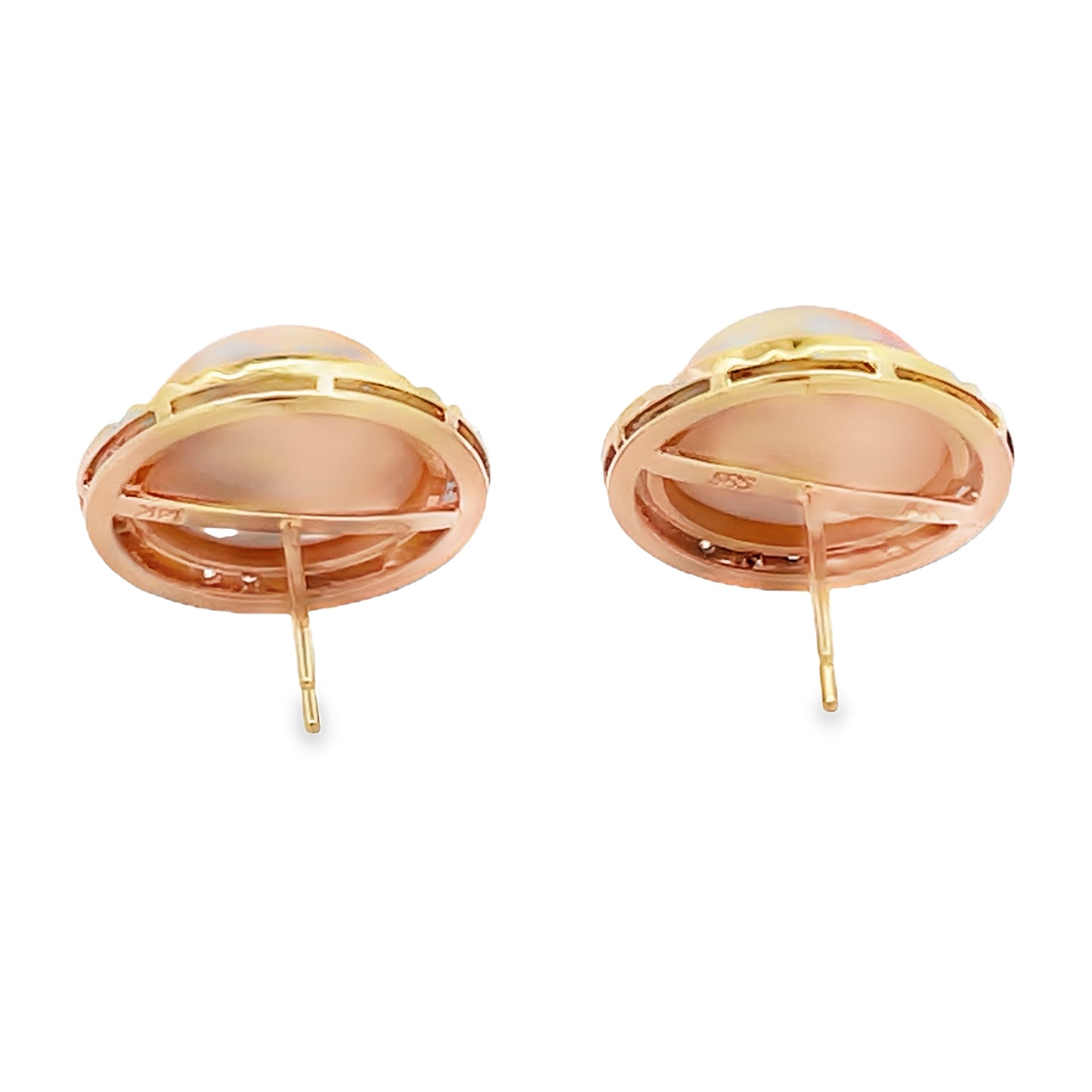 Back view of Mabe Pearl Diamond Yellow Gold Earrings