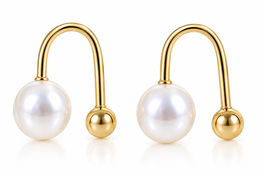 Side view of 18k Yellow Gold Wire Screw Back Fresh Water Pearl Earrings
