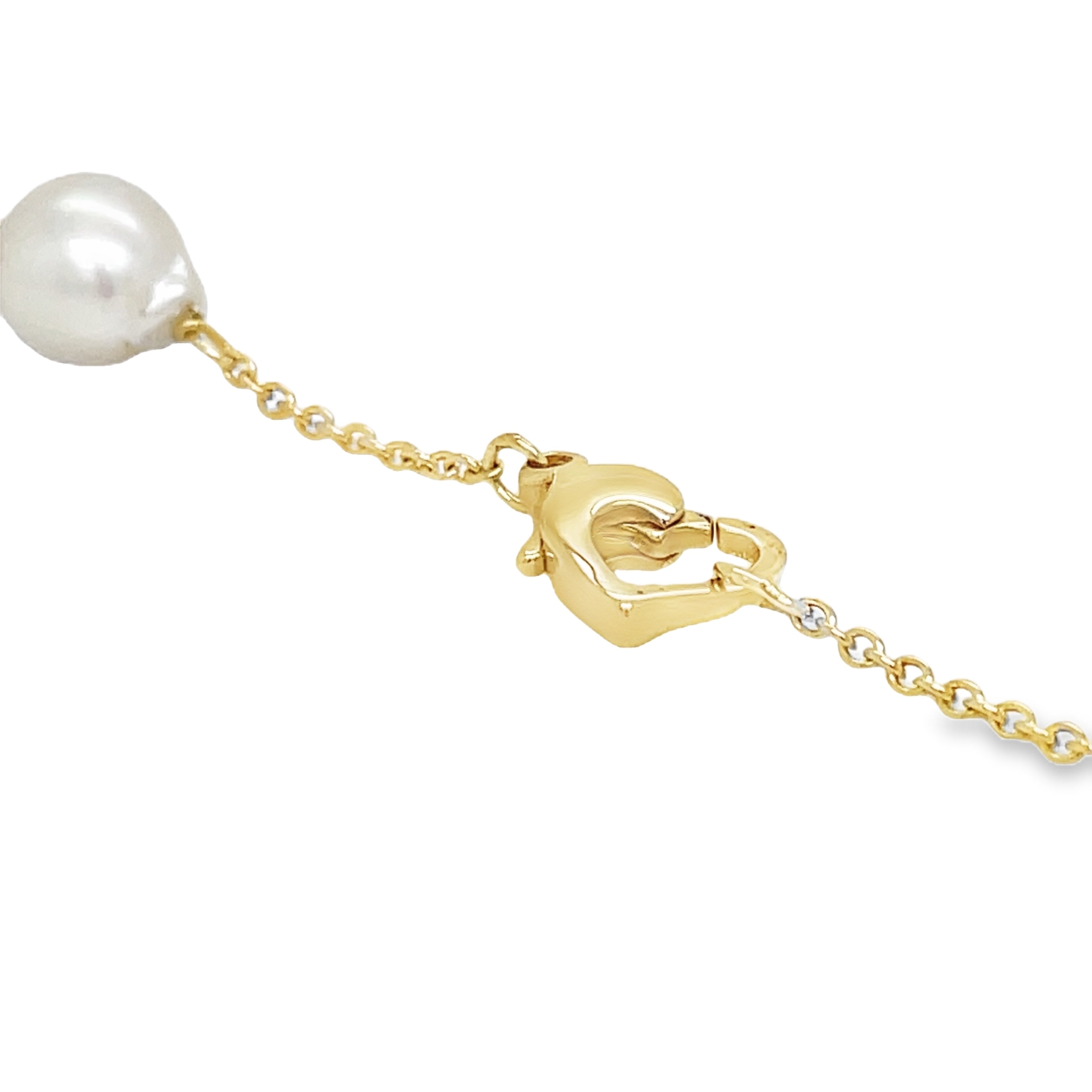 ndulge in the elegance of our 14k Yellow Gold Station Pearl Necklace. Crafted with a heart solid clasp, this 16" necklace features 14 lustrous cultured pearls, each measuring 8.00mm. A luxurious addition to any wardrobe, perfect for those who appreciate the finer things in life.