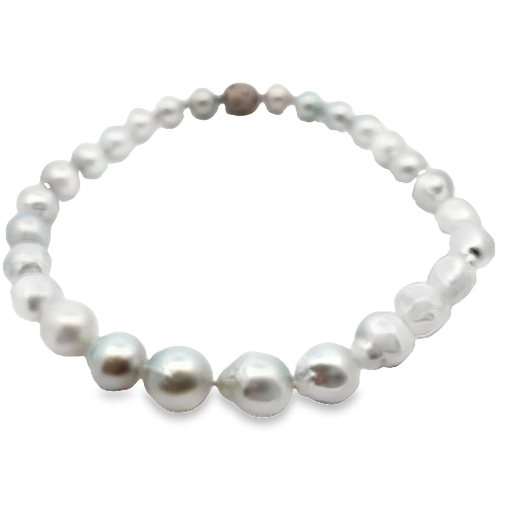 Top view of 18k White Gold Diamond Clasp Baroque South Seas Gray Pearls 13.50 mm