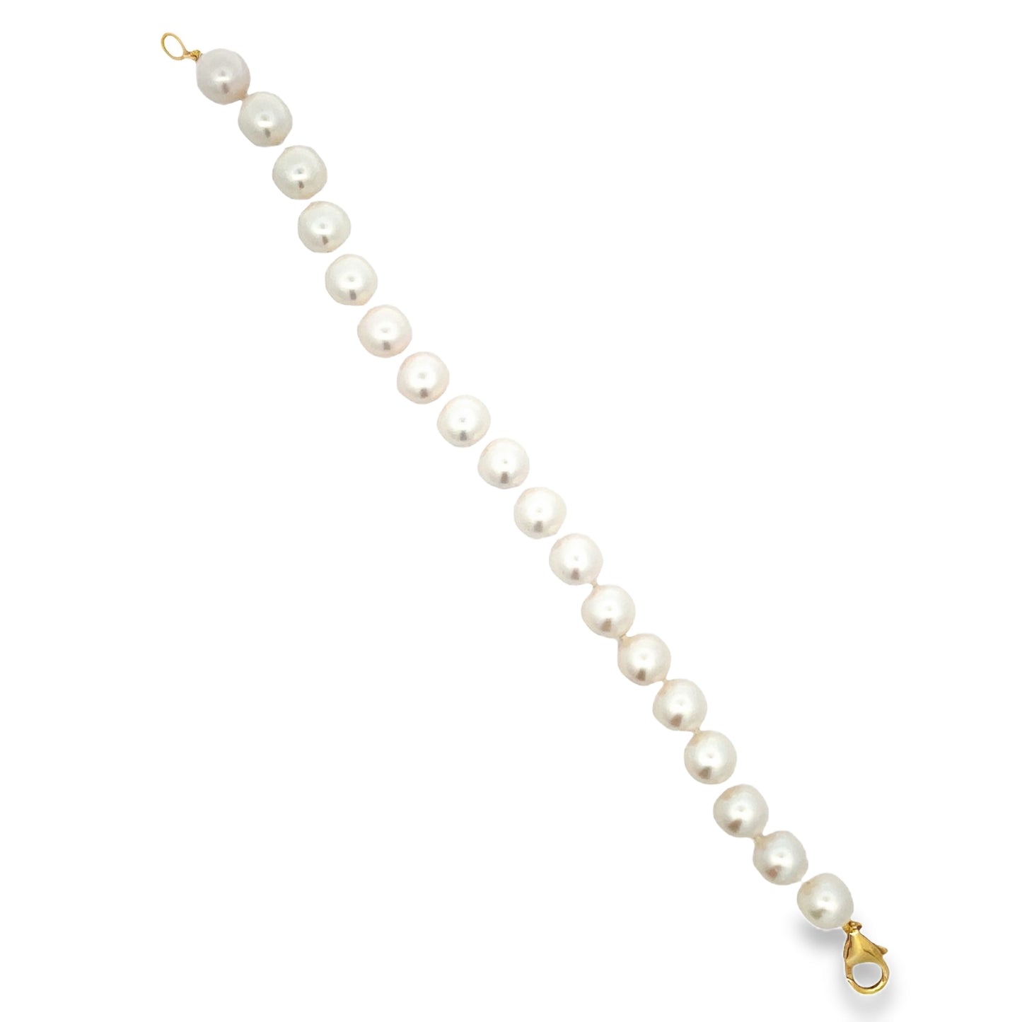 Top view of 14k Yellow Gold Cultured Pearl Bracelet 9.00 mm