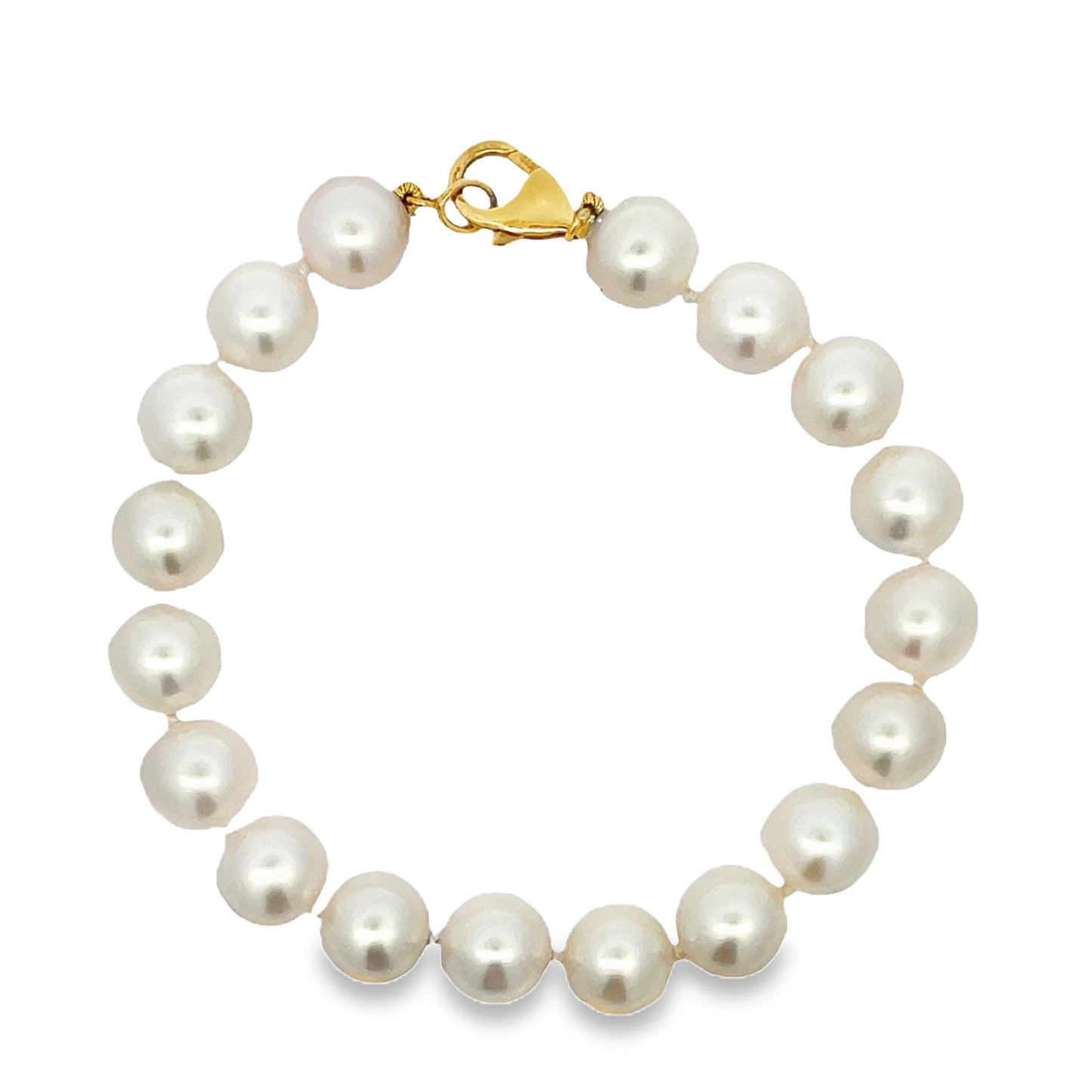 Top view of 14k Yellow Gold Cultured Pearl Bracelet 9.00 mm
