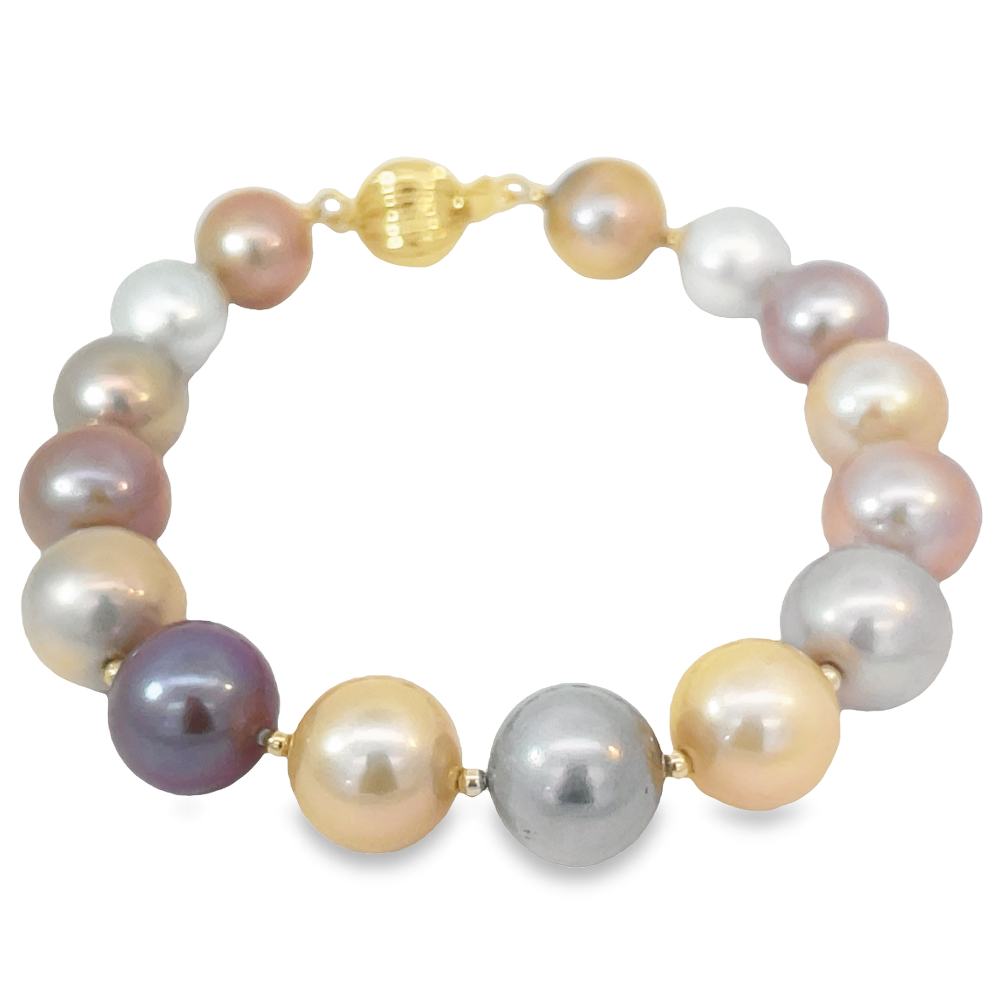 Top view of 14k Yellow Multicolor Edison Pearl Bracelet 11.00 mm 