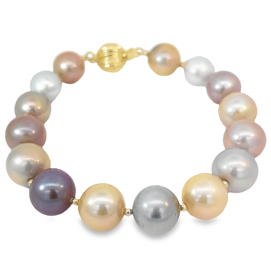 Top view of 14k Yellow Multicolor Edison Pearl Bracelet 11.00 mm 