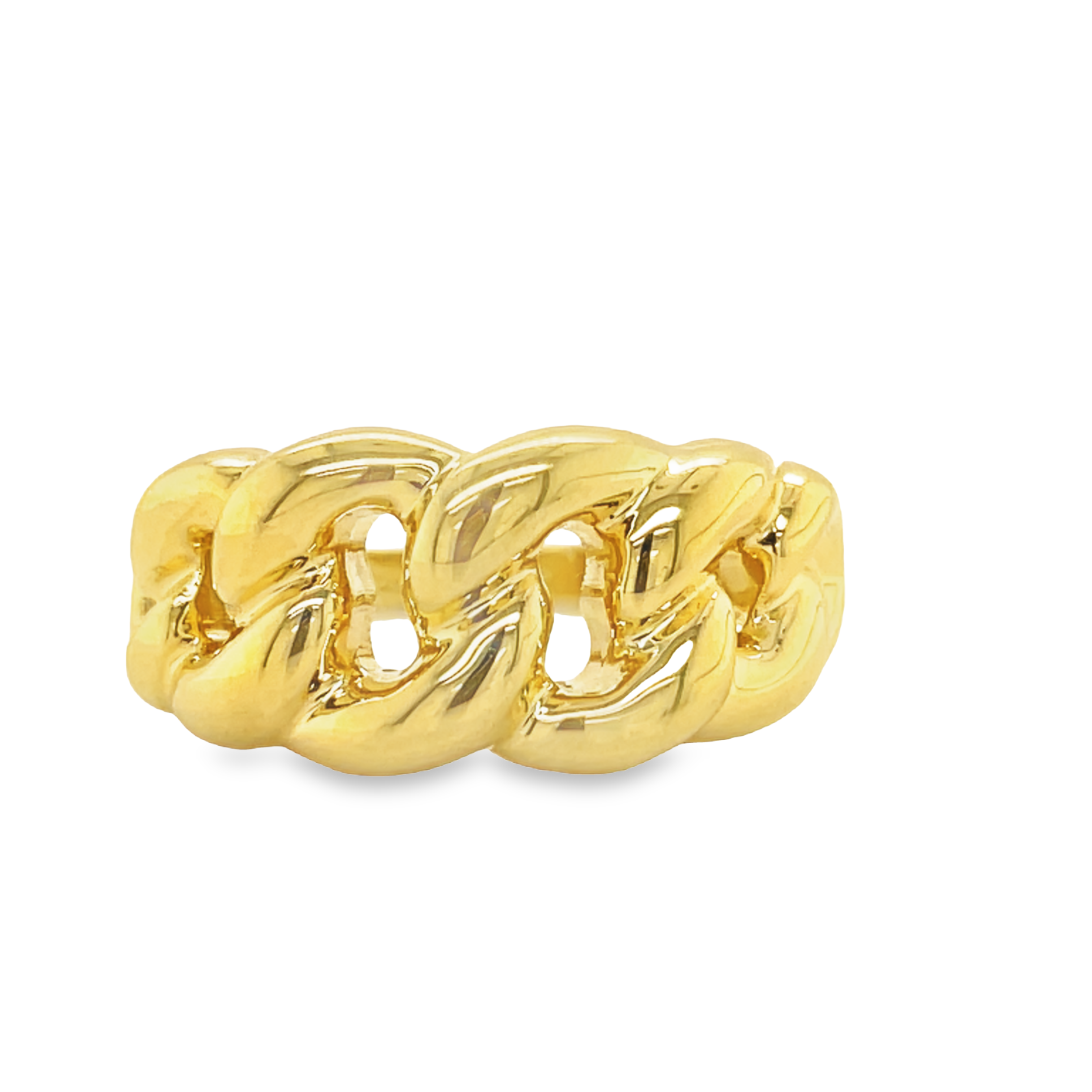 Expertly crafted in Italy, this 14k yellow gold chain link ring adds a touch of elegance to any look. The unique chain link style showcases the superior craftsmanship of Italian jewelry makers. Made with 14k gold, this ring is the perfect statement piece for any fashion-forward individual.