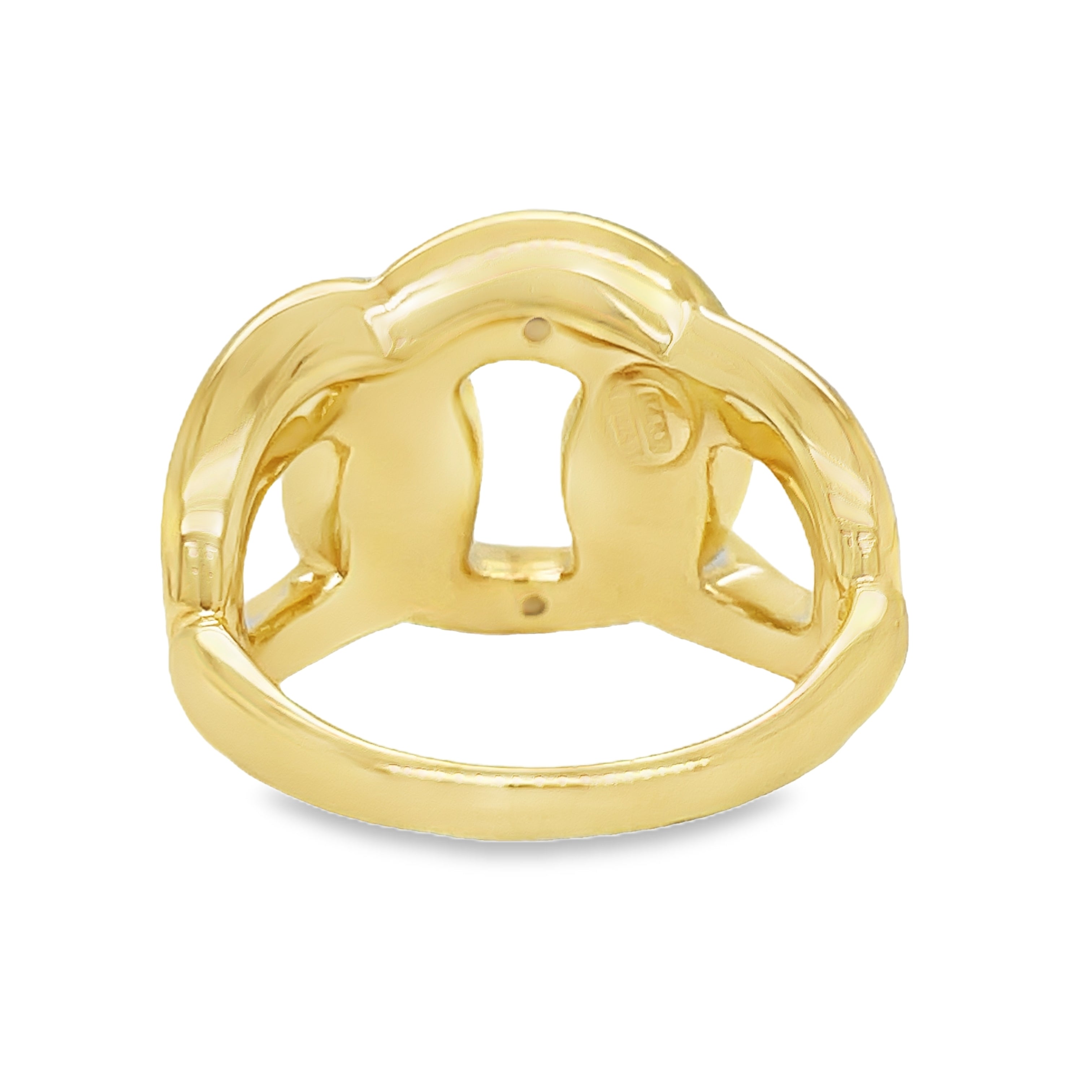 Expertly crafted in Italy, this 14k yellow gold chain link ring adds a touch of elegance to any look. The unique thick chain link style showcases the superior craftsmanship of Italian jewelry makers. Made with 14k gold, this ring is the perfect statement piece for any fashion-forward individual.