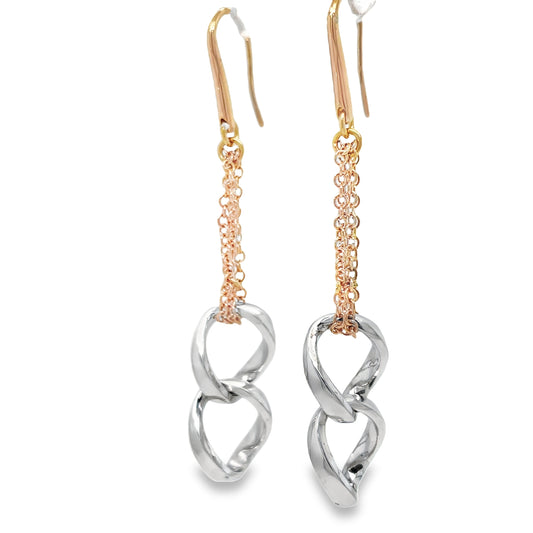 Front and side view of 18K Italian Two-Tone Long Earrings