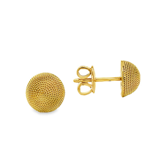 Front view of 18k Yellow Gold Italian Made Woven Stud Earrings 